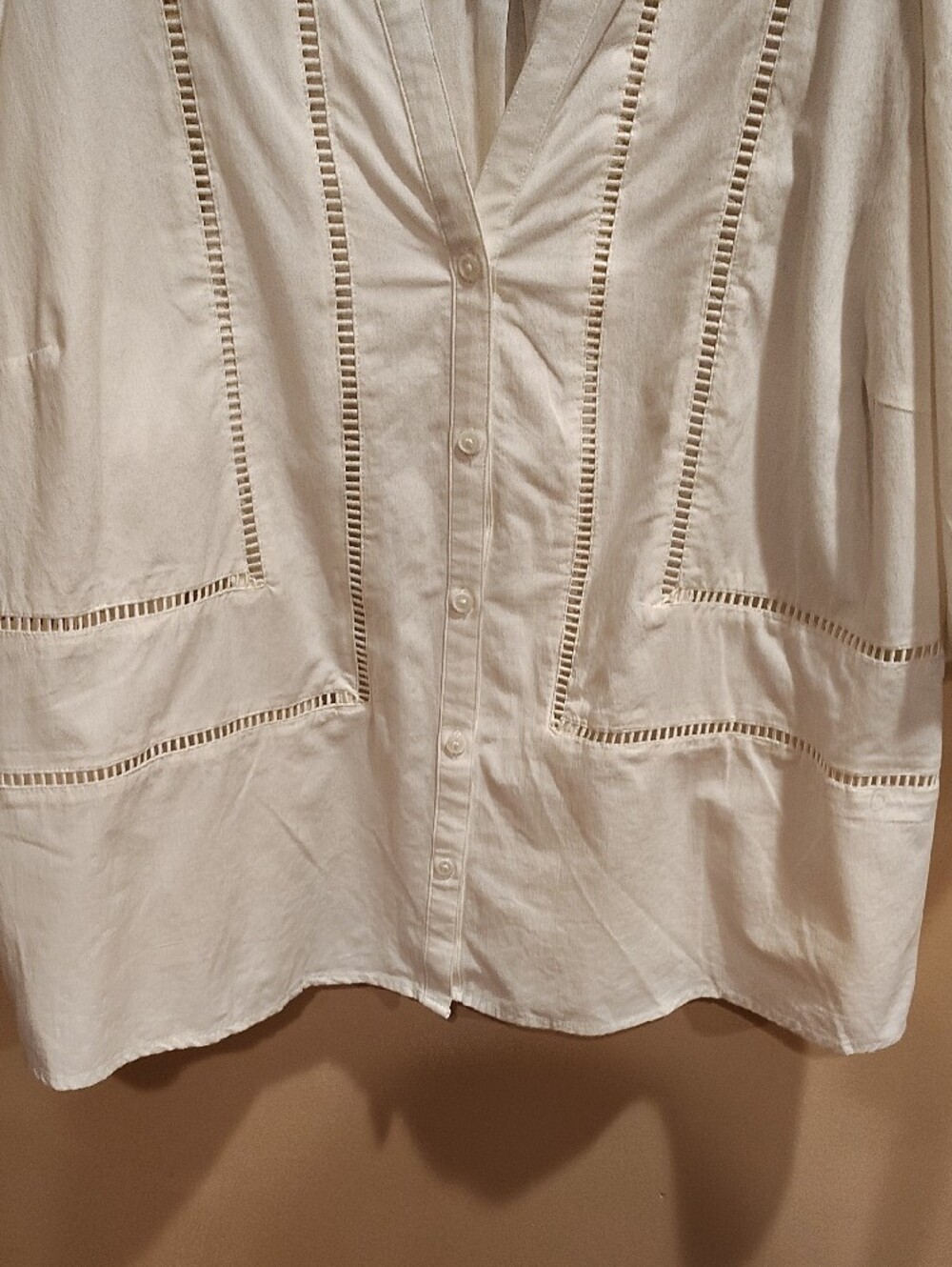 Ava & Viv Plus Sz 1X White Eyelet 3/4 Balloon Sleeves Button-Front Blouse WM - Picture 7 of 9